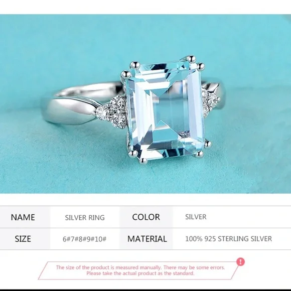 925 Sterling Silver Ring with Blue Gemstone - Picture 1 of 5